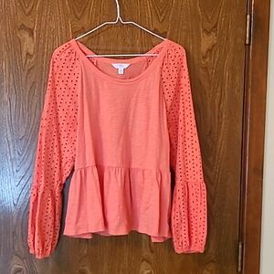Women's Time & Tru Peach Colored Peplum Top Size L